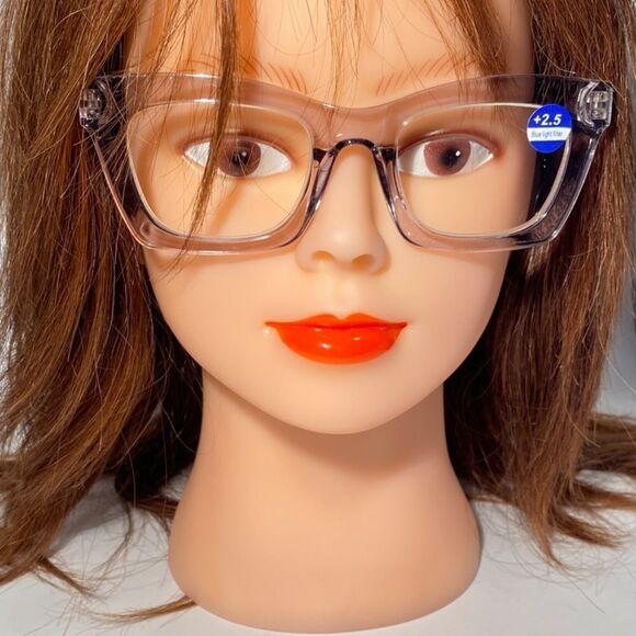 1071 Gretchen Reading Glasses 2.5 Square Clear Gray Frames Oversize NWT - Picture 1 of 9